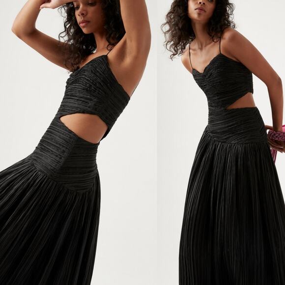 Aje Laurier Wave Maxi Dress Cutout Plisse Organza Black Gown Size 10 US NWT - Picture 4 of 12